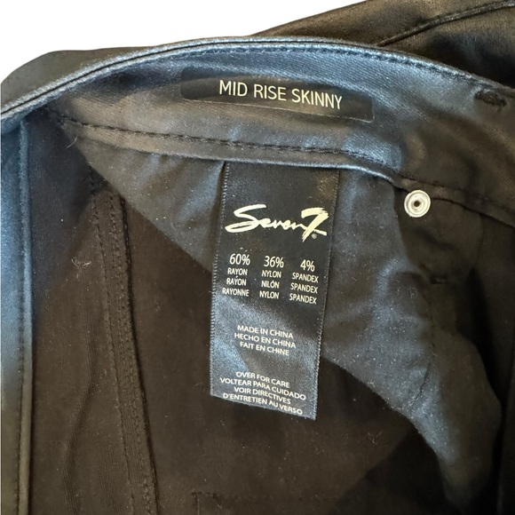 Seven 7 Mid Rise Skinny Black Coated Jeans - Picture 3 of 8